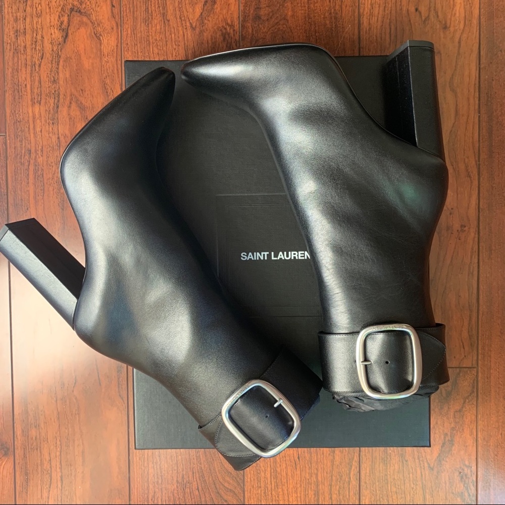 Saint Laurent Joplin Leather Buckle Ankle Boots